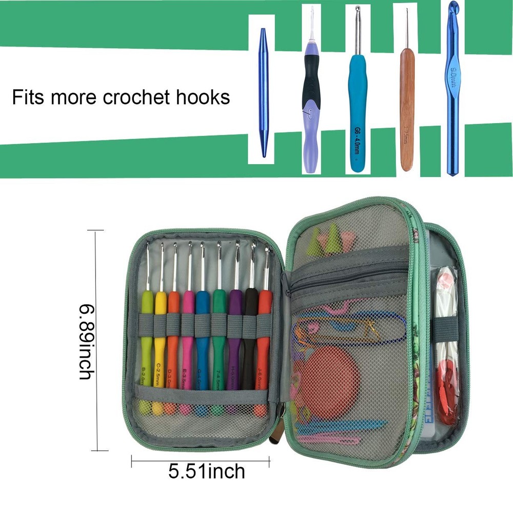 New Crochet Hook Case Without Hooks and Accessories, Zipper LARGE, Light blue