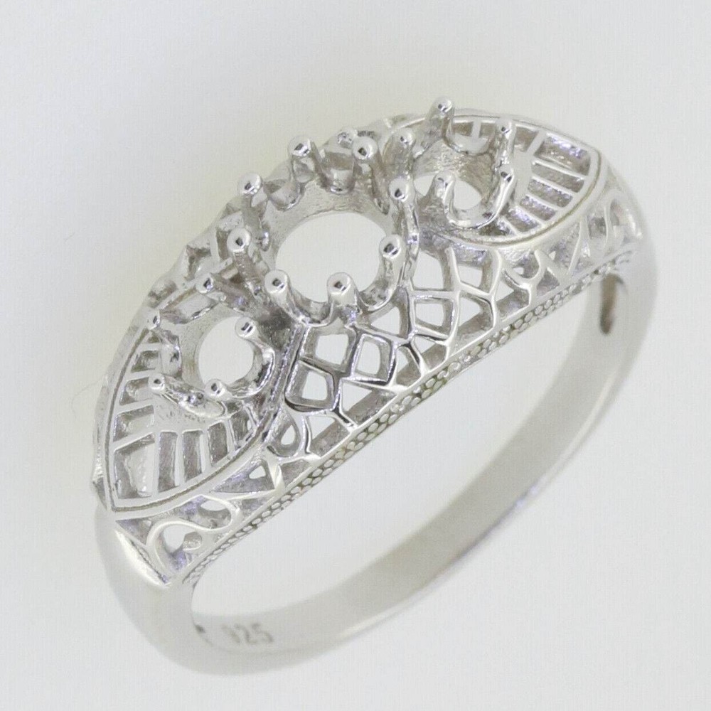 Engagement Semi Mount Ring Setting Round 5mm & 4mm Ring 925 Sterling Silver Ring