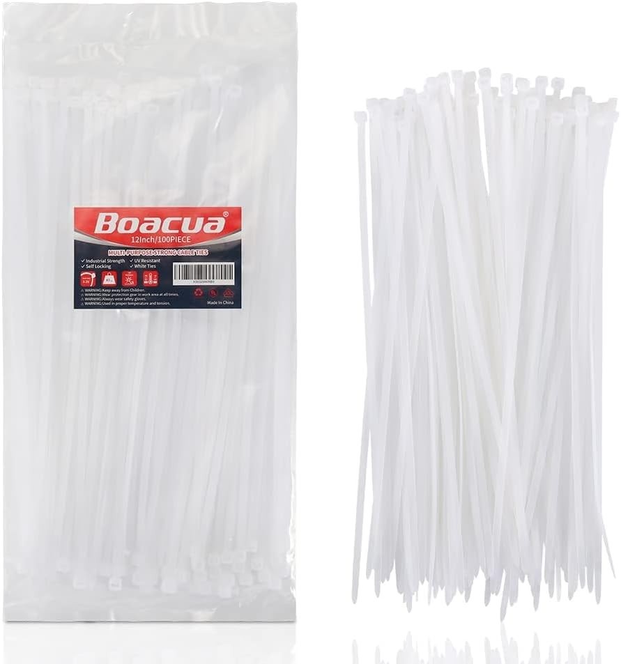 12 Inch Zip Cable Ties (100 Pieces), Self-Locking Premium Nylon Cable Wire Ties,