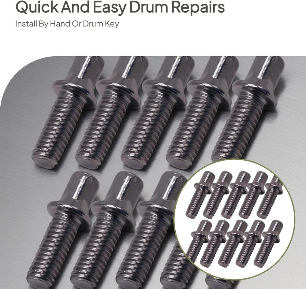 10x Drum Tension Rods M6x15 Deep Thread Replacement Bass Drum Hardware Set