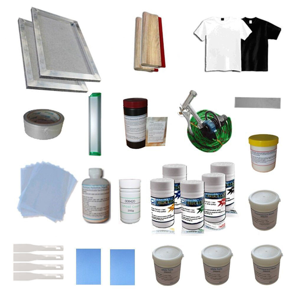 Screen Printing Materials Kit 1 Color Press Hand Tools Screen Frame Scraper Ink