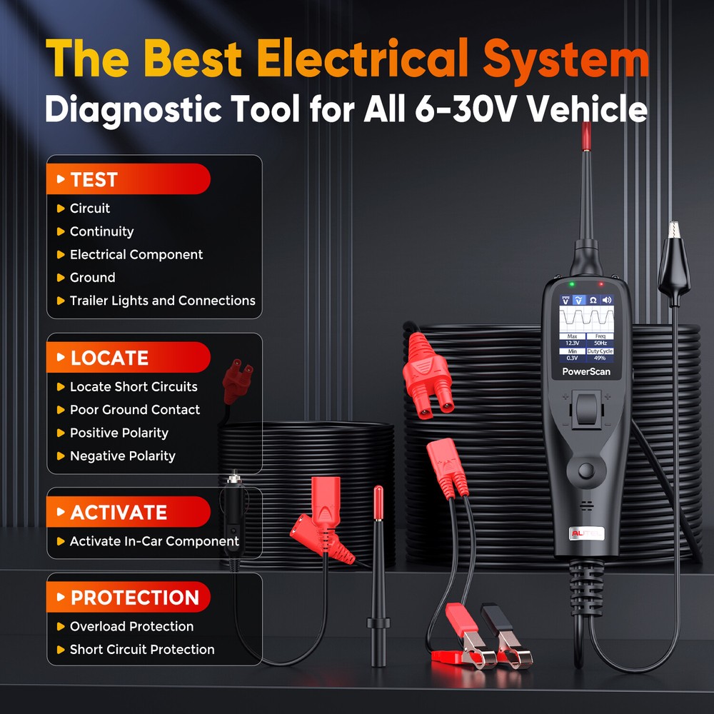 ✅Autel PowerScan PS100 Circuit Tester Electrical Diagnostic Power Probe 12V/24V