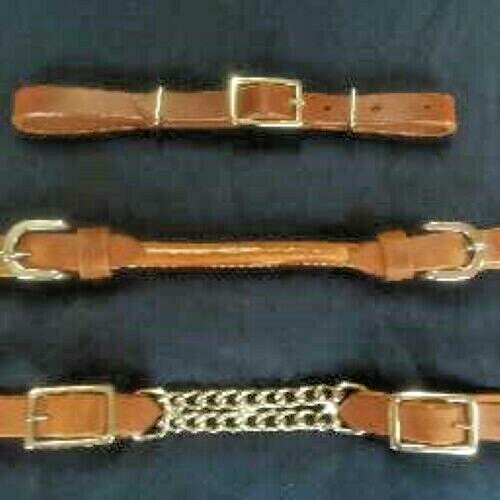New Adjustable Harness Leather Chin Curb Strap STRAIGHT ROLLED DOUBLE CHAIN