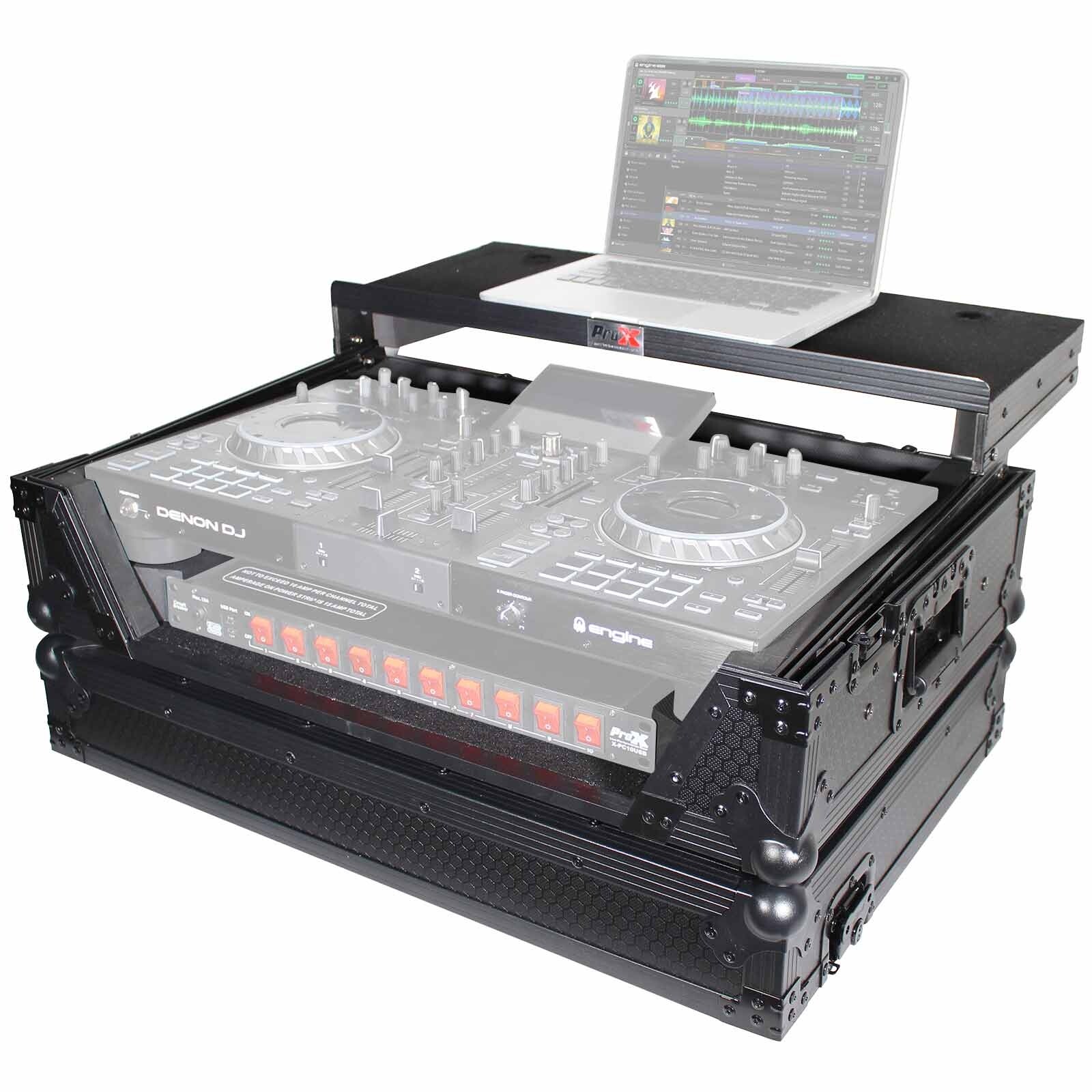 ProX Black Denon Prime 2 System Flight Case with Red TSA Lock