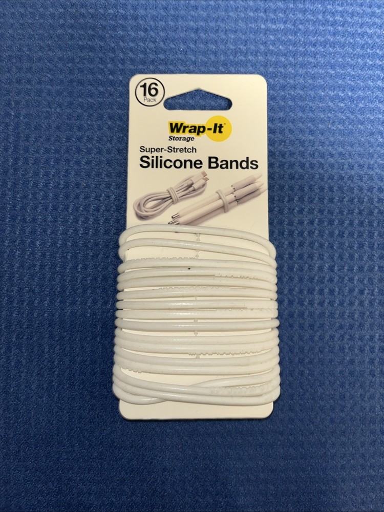 Wrap-It Storage Silicone Bands 16 Pack Reusable Cable Ties White