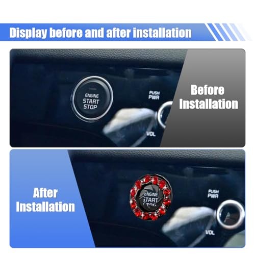 Bling Crystal Car Push Start Button Cover, Shiny Rhinestone Auto Engine Red