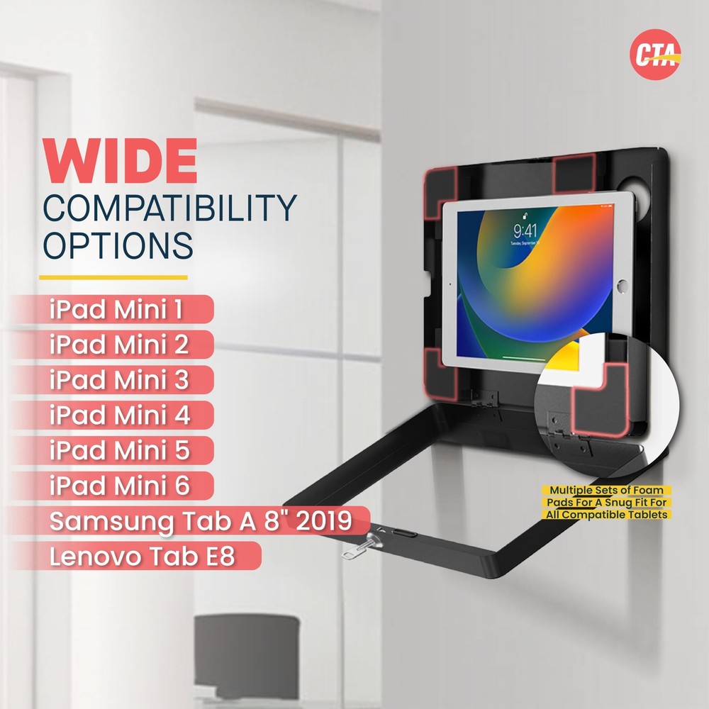 Locking iPad Wall Mount - CTA Anti-Theft Small Locking Tablet Enclosure w/ Key