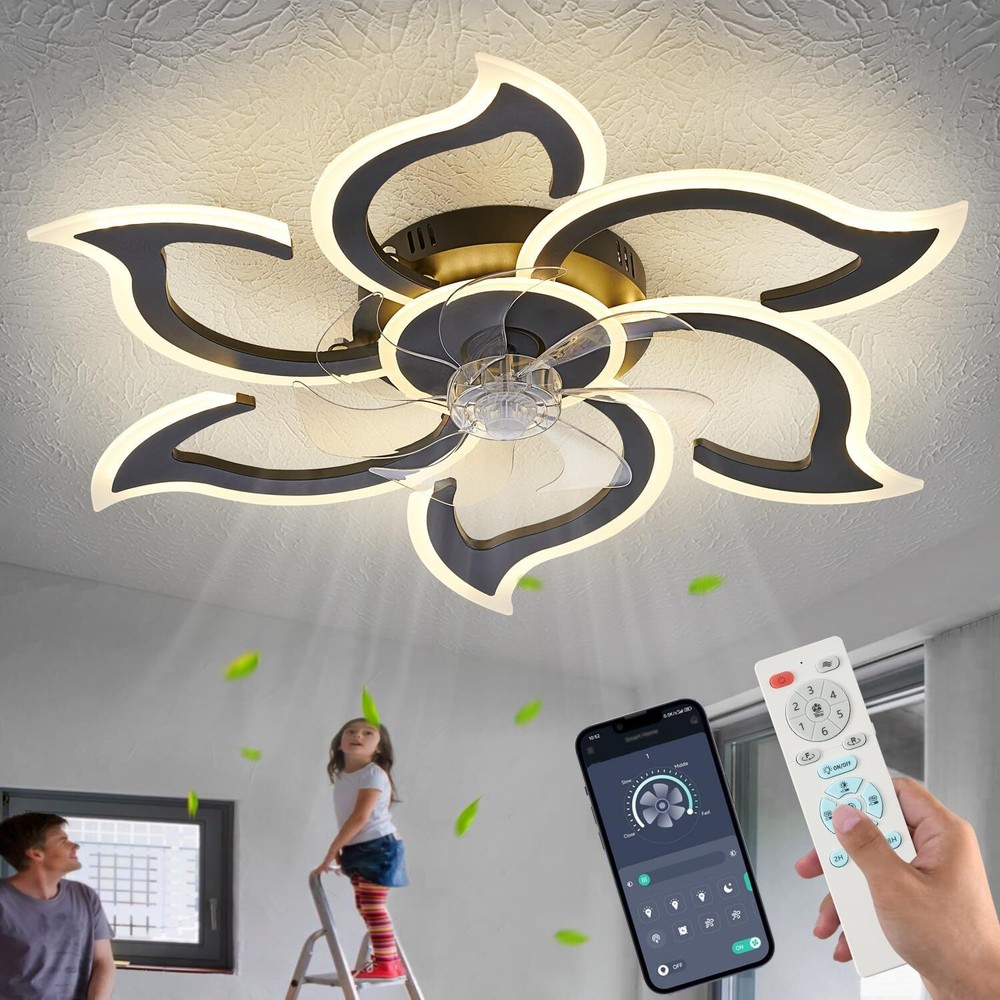 Black Ceiling Fan with Lights, 35" Modern Light 35"-Black