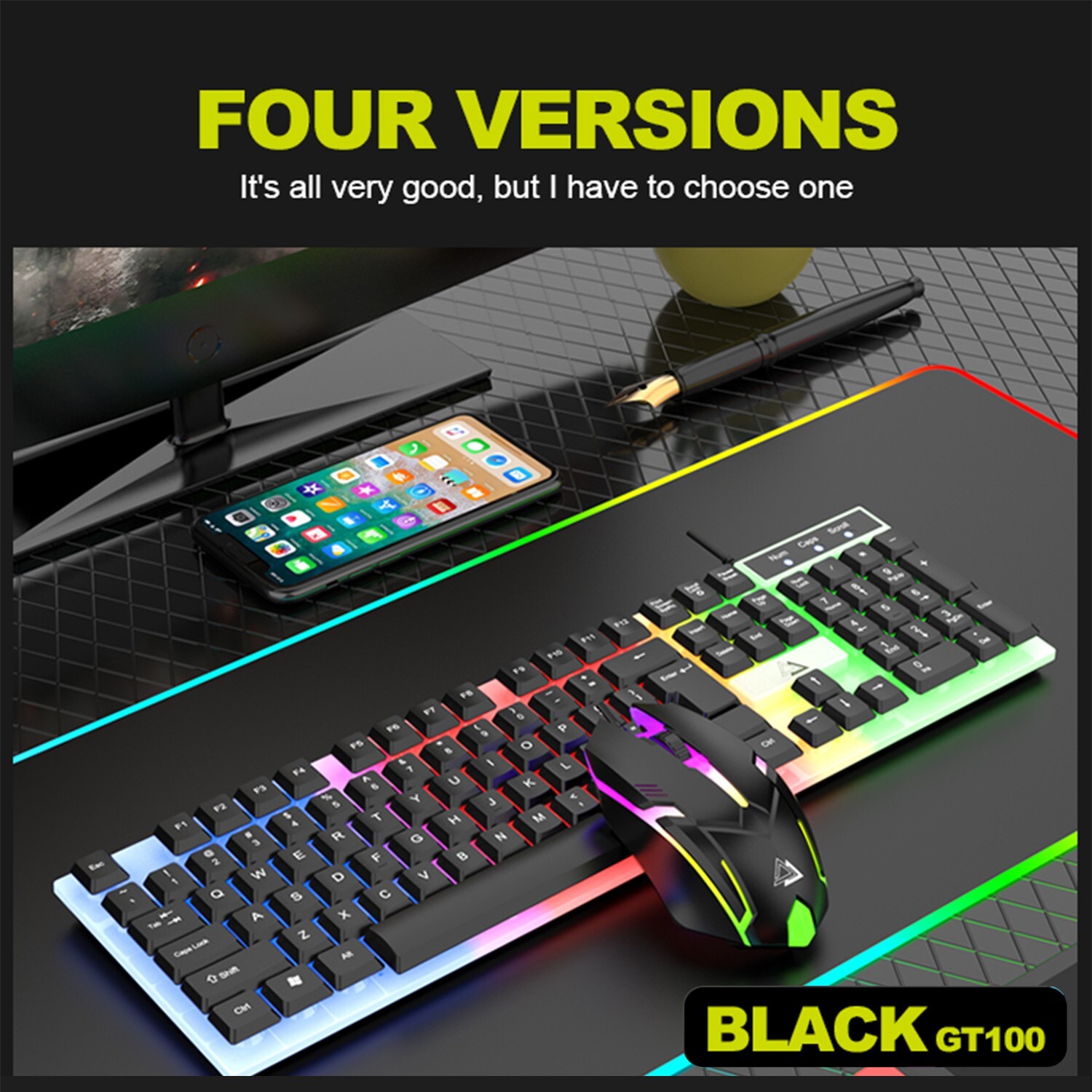 Wired Gaming Keyboard and Mouse Set RGB LED Rainbow Backlit for Computer Desktop