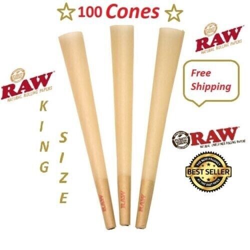 Authentic Unbleached RAW KING Size pre rolled rolling paper 100 Cones w/ Filter