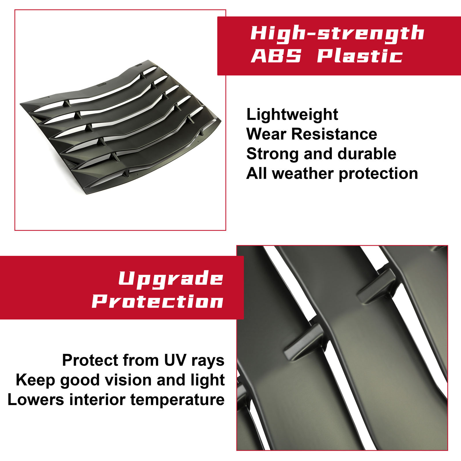 HECASA Rear Window Louver Cover Vent Black ABS For 2011-2023 2020 Dodge Charger