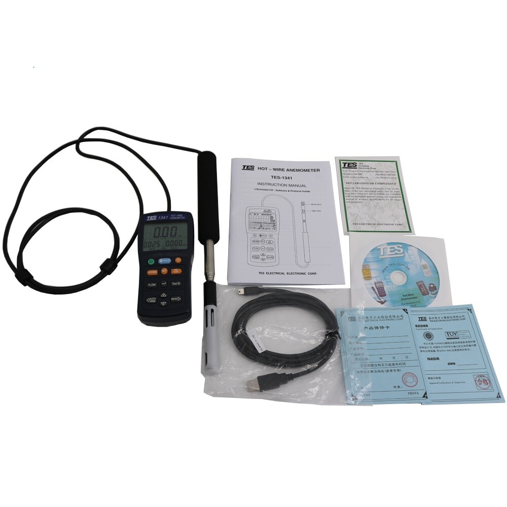 TES-1341 Digital Anemometer Air Wind Flow Meter Tester,Hot-Wire Anemometer #