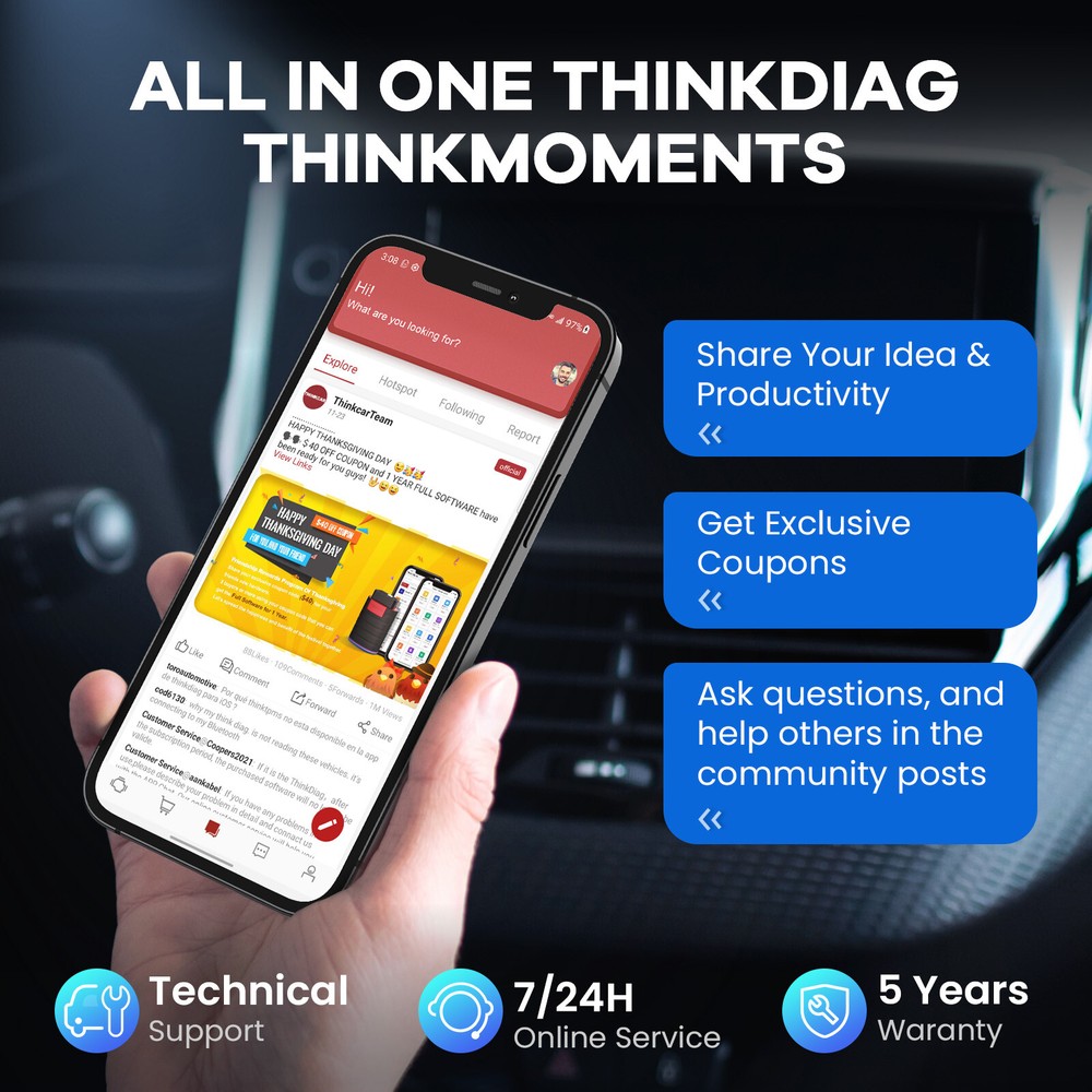 Thinkdiag mini OBD2 Scanner All Systems ABS SRS Car Diagnostic Tool Bluetooth