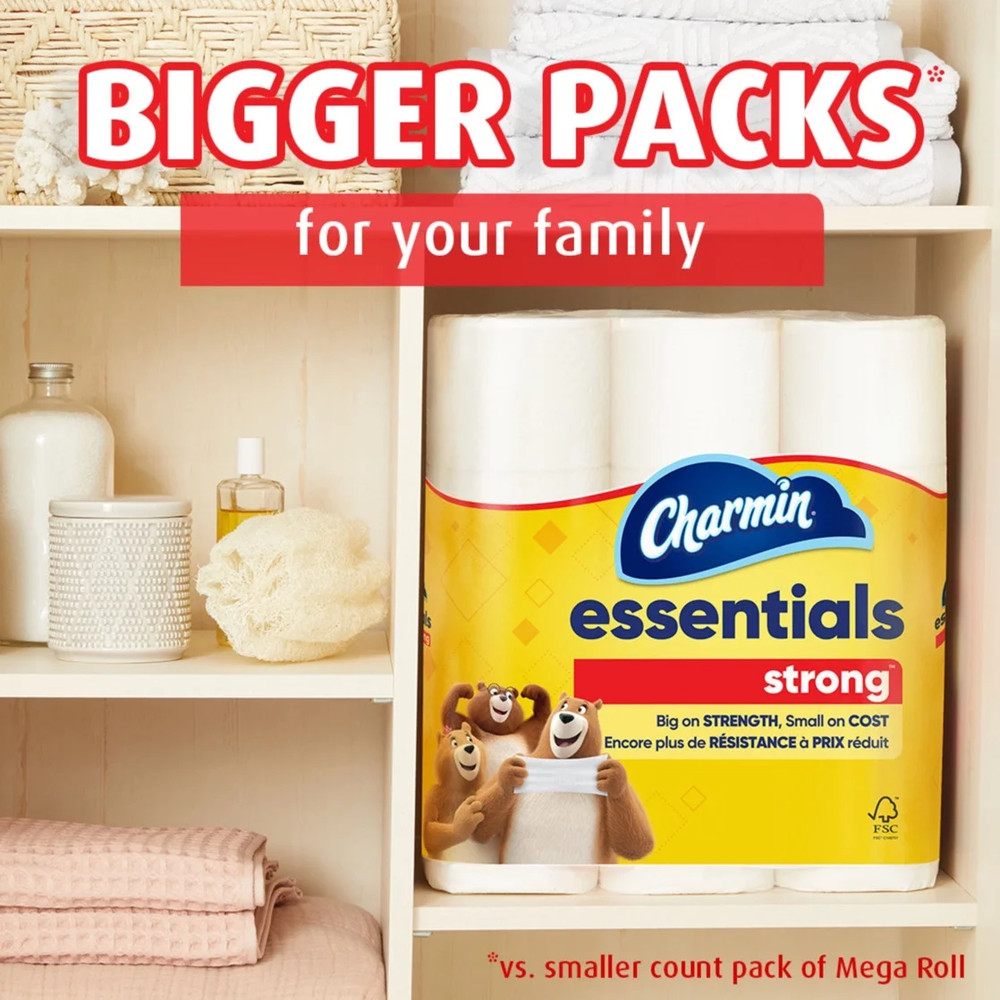 Charmin Essentials Strong Toilet Paper, 12 Mega Rolls - 48 Regular Rolls