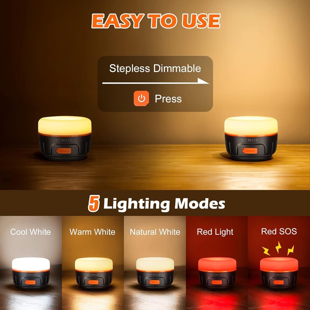 Sinvitron LED Camping Lantern Rechargeable with Remote 1 Pack, Black/Orange