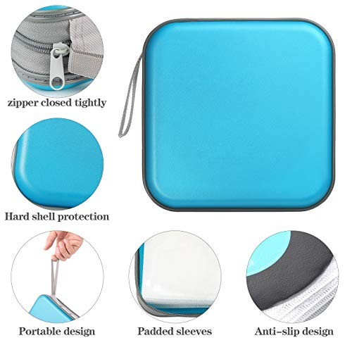 CD Case Hard Plastic DVD Case Portable Zipper CD Case 48 Capacity Sky Blue