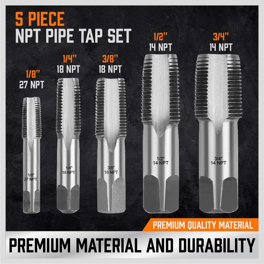 Carbon Steel 5-Piece Thread Cutting Tools Pipe Thread Tap Set BSP Pipe Tap Set ๑