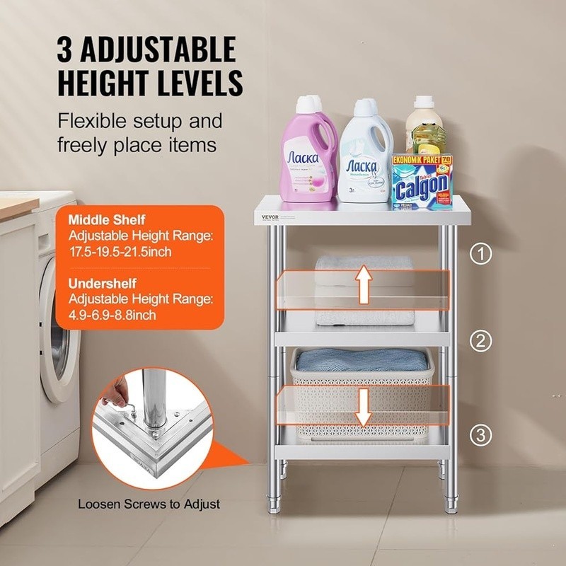 Stainless Steel Work Table 3-Tier Kitchen Storage Utility Capacity New
