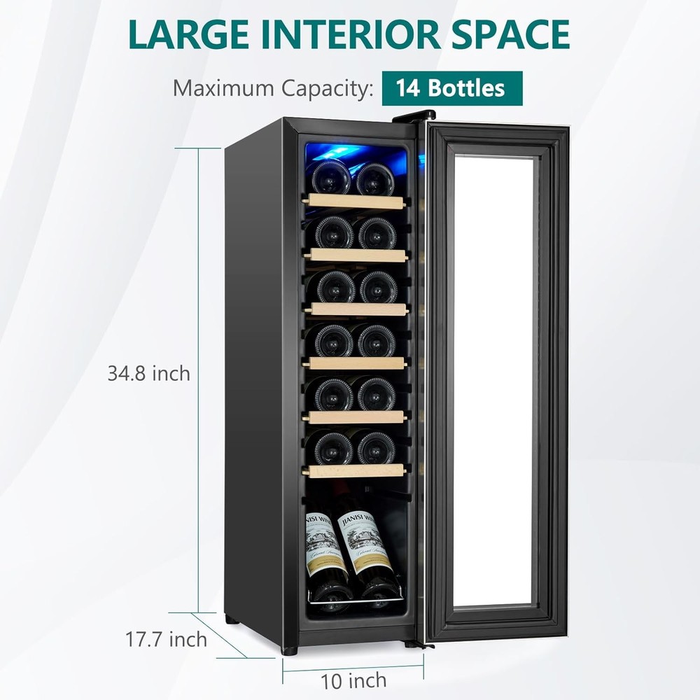 14 Bottle Wine Cooler Cellar Fridge Single Zone Adjustable Temp Control