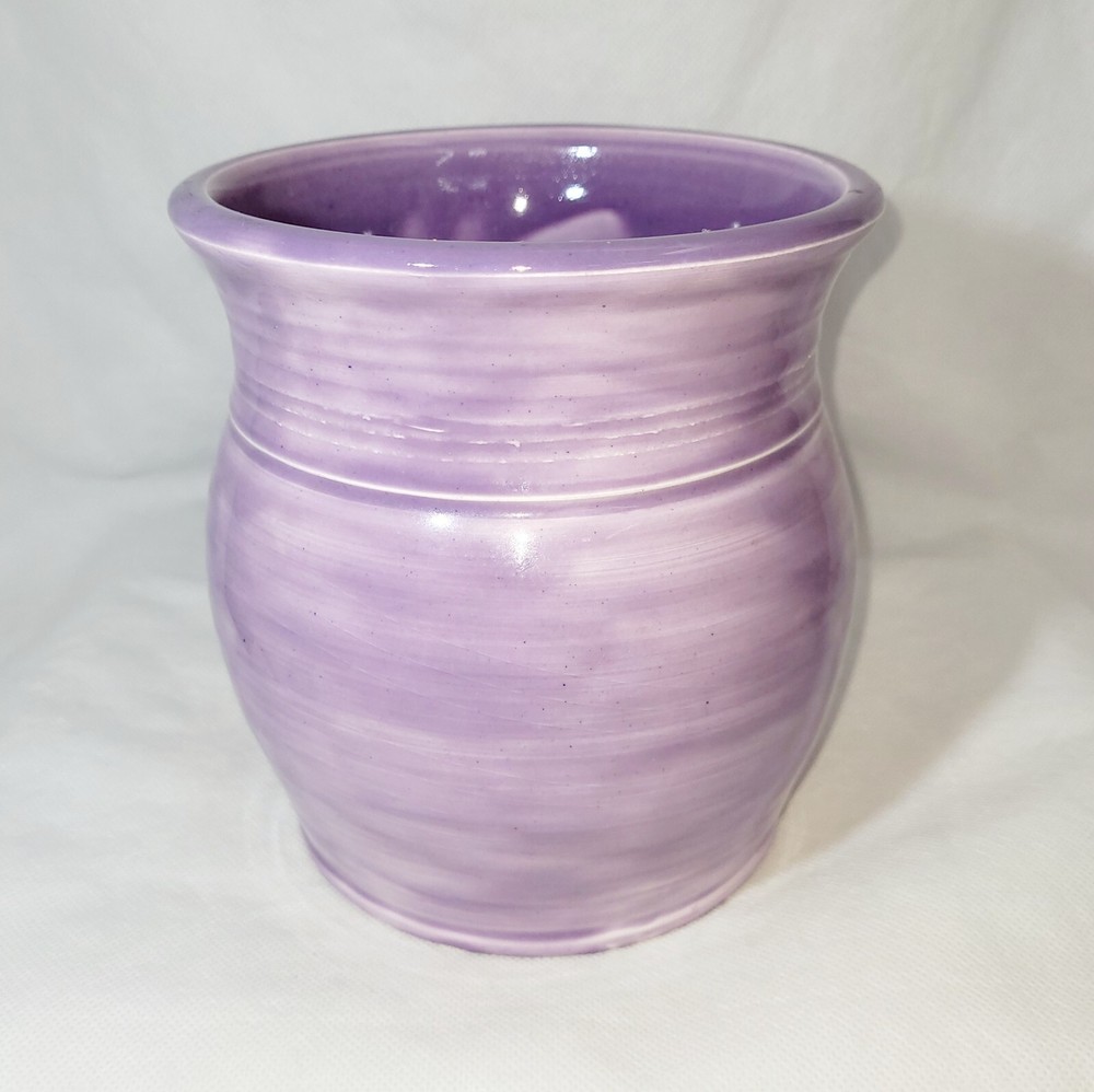 Studio Art Purple Ribbed Glazed Pottery Vase Signed Flaherty
