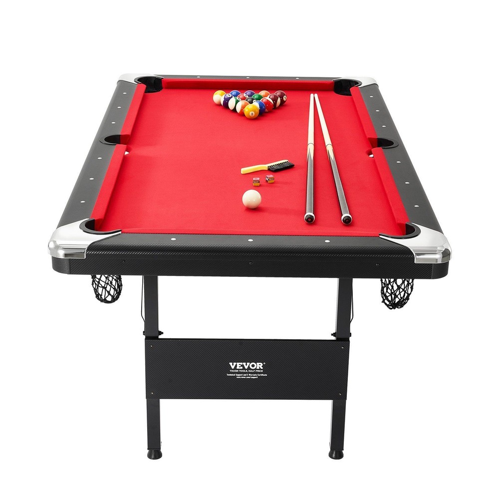 Billiards Tablewith Balls, Cues 6.3 ft Pool Table, Foldable Space-Saving Table