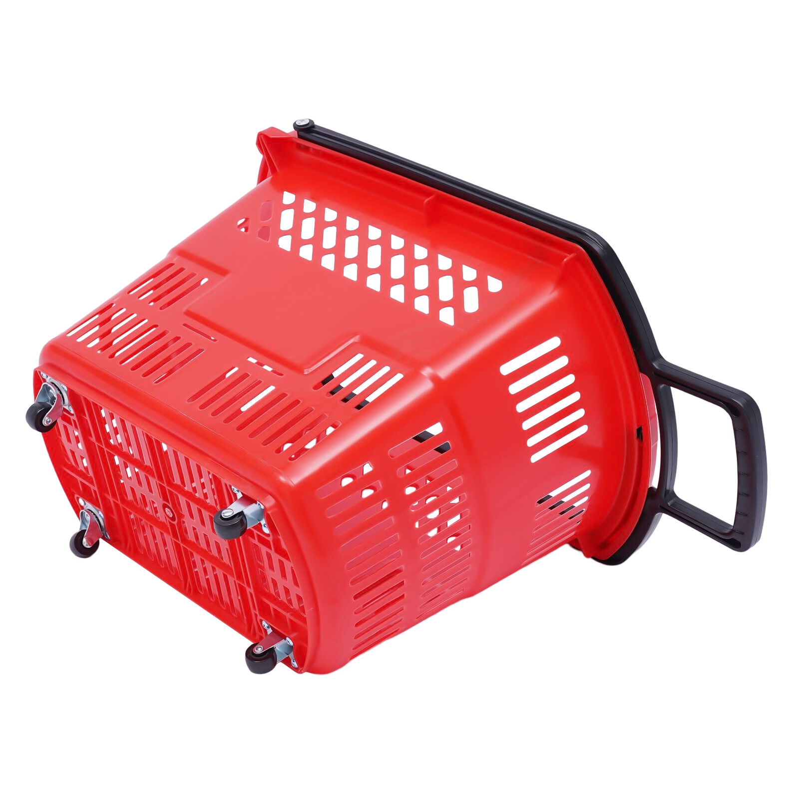 6Pcs Red Rolling Shopping Basket Plastic Rolling Shopping Carts with Handle 35L