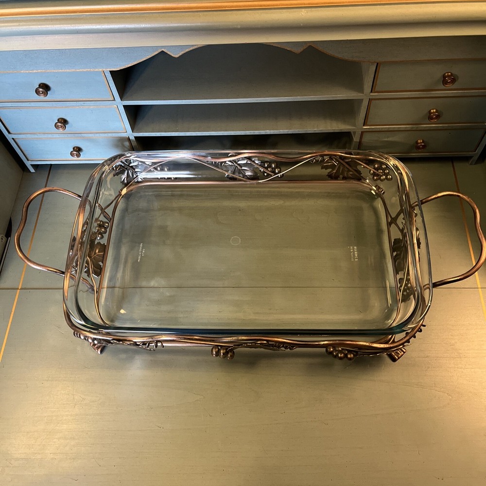 MARINEX Brazil, Glass & Copper Rectangular Buffet, Casserole Dish Serving Tray