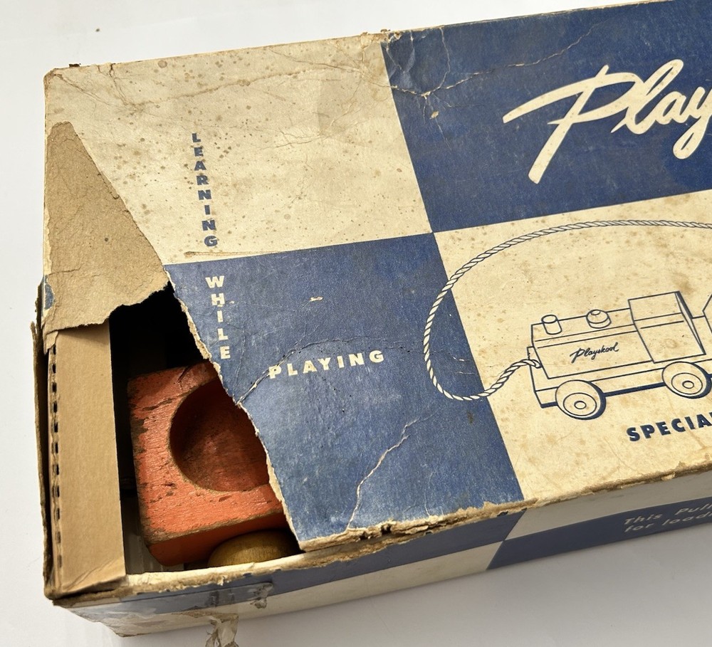 Vintage Playskool Wooden Freight Train Pull Toy - Complete with Original Box