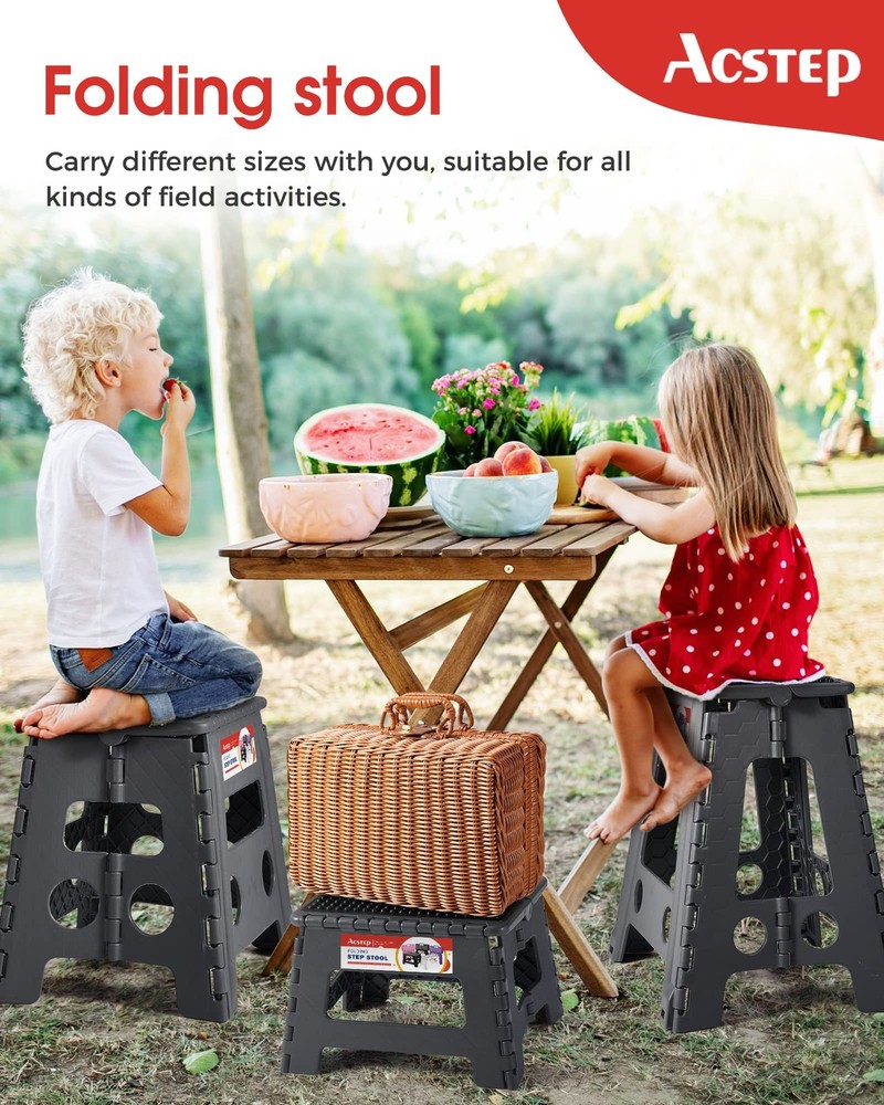 1 Pack 9 inch Grey Folding Step Stool, Non-Slip, Collapsible, Kitchen, Kids