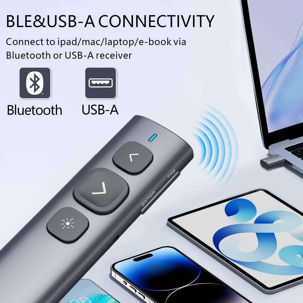 Norwii N95 Bluetooth Presentation Clicker with USB-A Receiver, PowerPoint Cli...