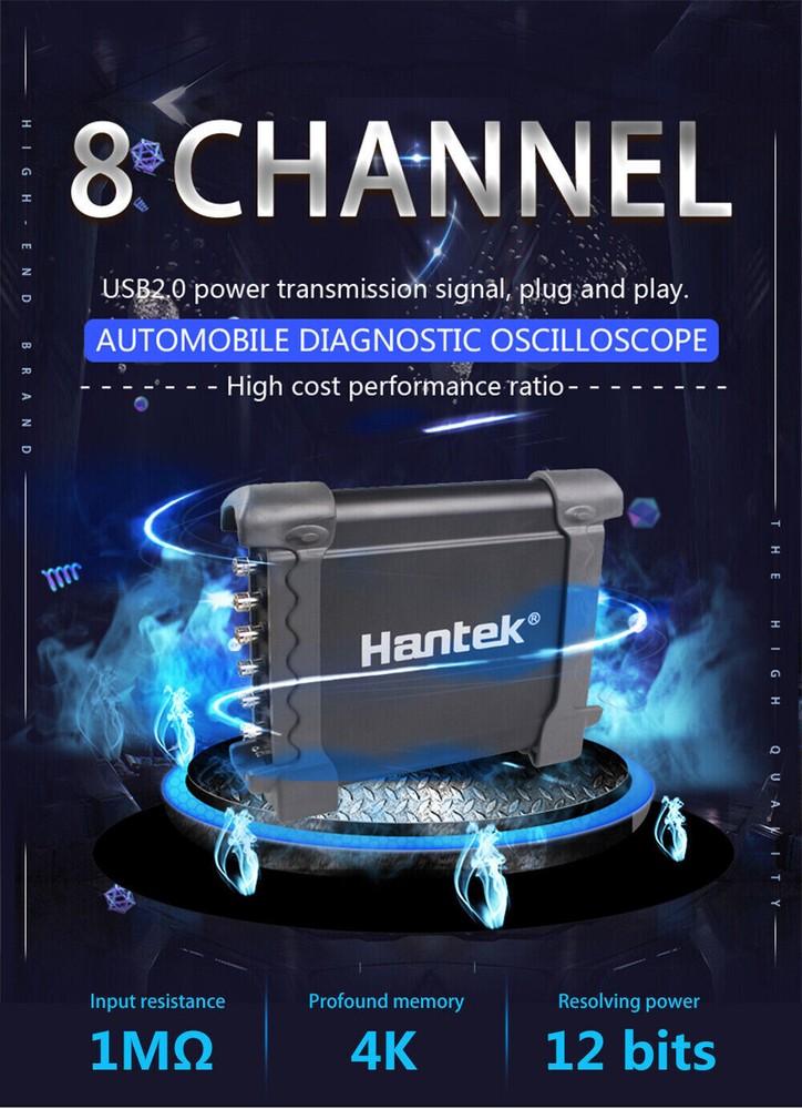 Hantek 1008C Automotive Diagnostic PC USB Oscilloscope Program Generator 8CH DAQ