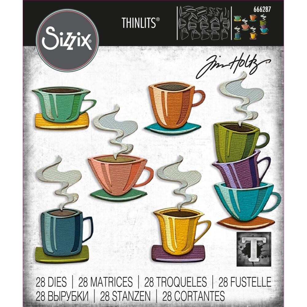 New Tim Holtz Papercut Cafe Sizzix Thinlits Cutting Die Set Coffee Cups Saucers
