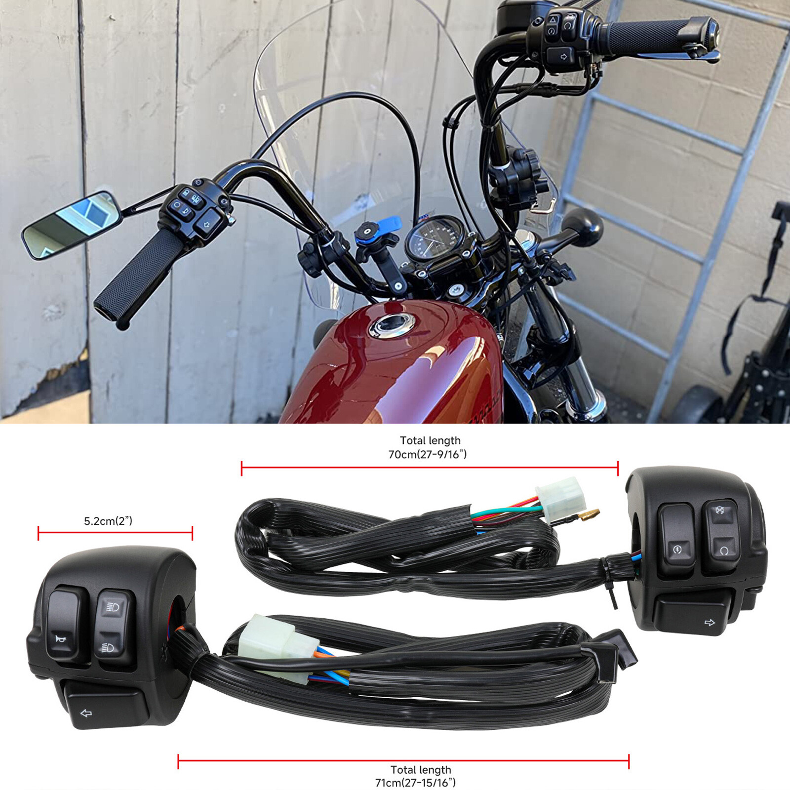 1" 25mm Handlebar Control Switch + Wiring Harness For Harley Sportster 883 1200