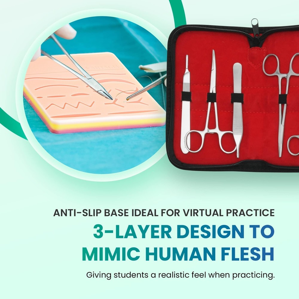 Suture Practice Kit for Students | Including Large Silicone Pad, Suture Threa...