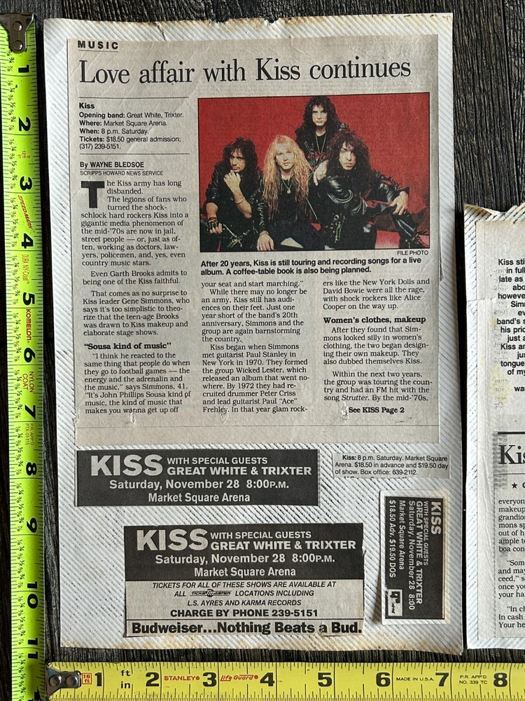 KISS Concert Ad Advert Clippings Revenge Tour Indiana 1992 Lot Vintage Kiss