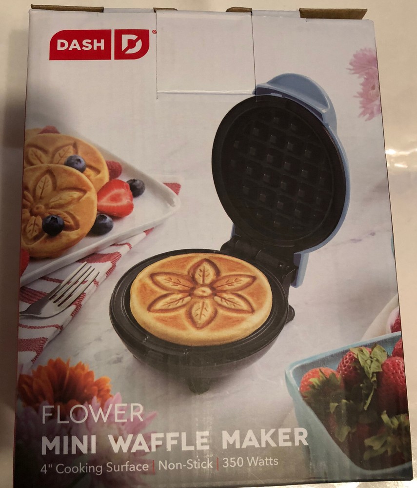 Dash Electric 350W Flower 4" Mini Waffle Maker Blue Aqua - Gift - Easter Spring