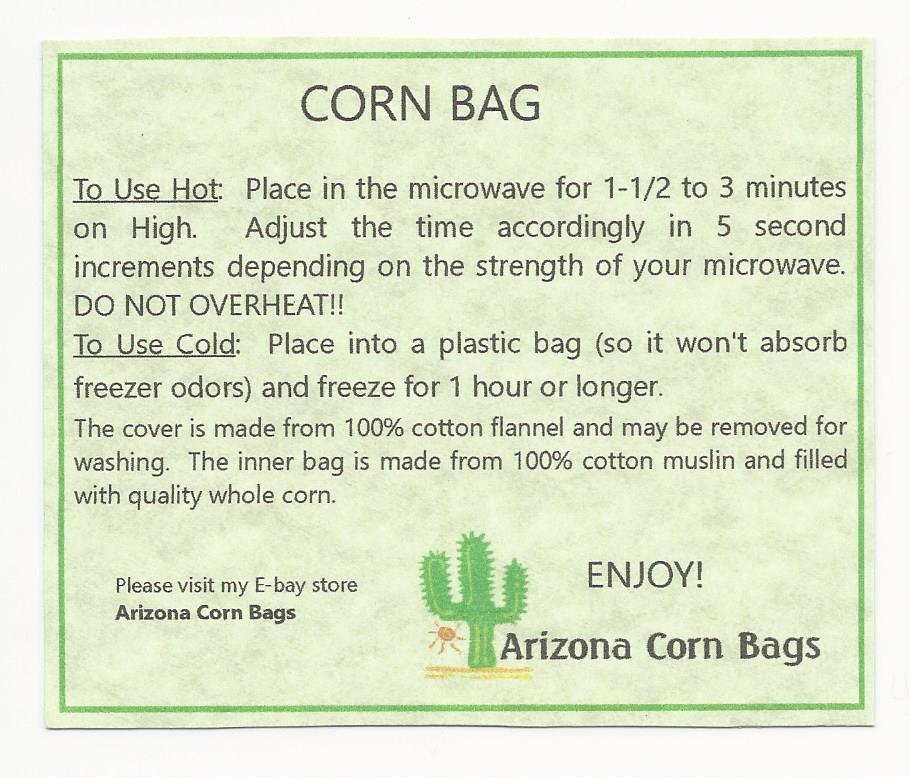 CORN Bag w/3 Sections ~ Good for Shoulders ~22" Long~Microwavable~WASHABLE Cover