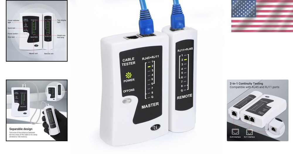 Essential RJ45 Network Cable Tester with Automatic Diagnostics, 100m Range