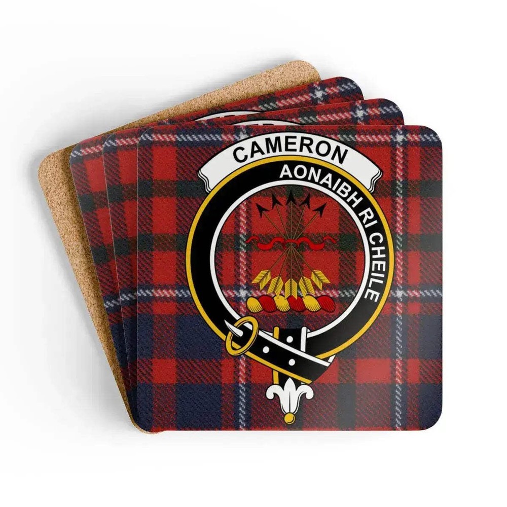 Cameron Clan Crest Scottish Tartan Coaster Set