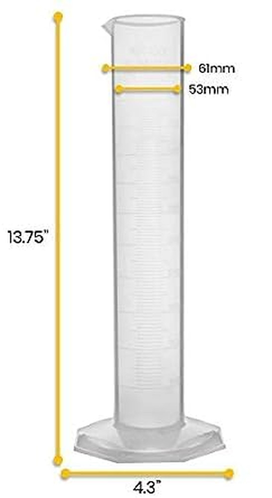 Plastic Graduated Cylinder, 500Ml - Class B - Stable Hexagonal Base - Premium P