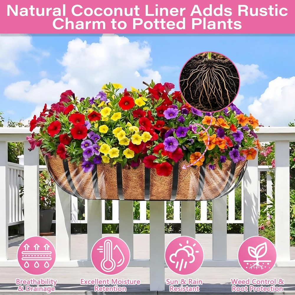 4 Pack 24 Inch Natural Trough Coco Liner for Planters- Window Box Liners Coco...