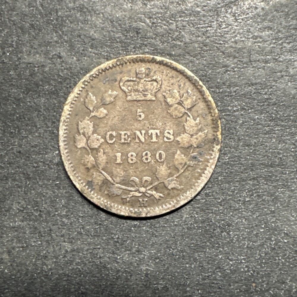 1880-H Canada 5 Five Cent Silver .925 Silver Old Victoria Tiny Coin