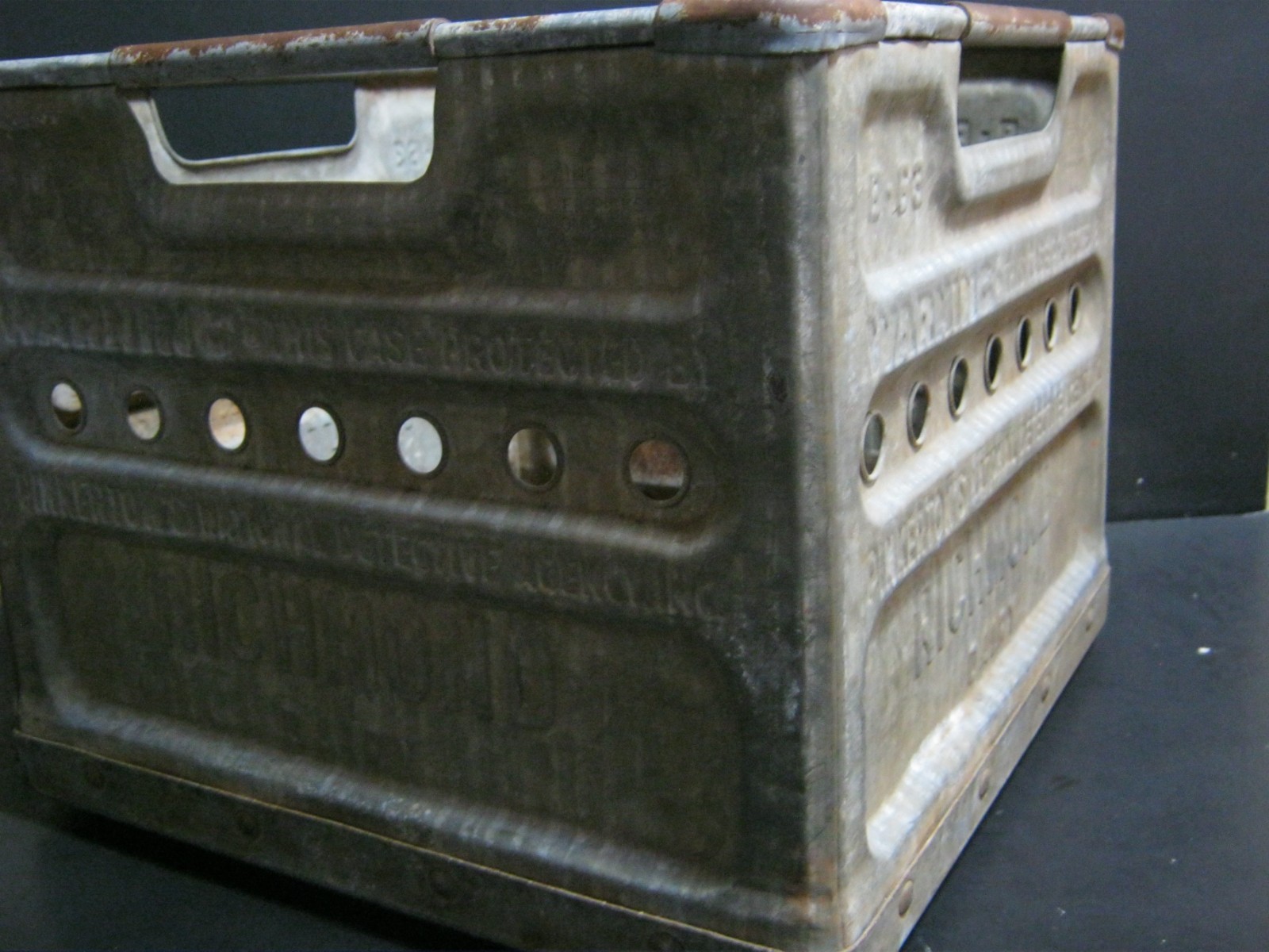 VINTAGE - METAL - MILK CRATE - RICHMOND DAIRY - PINKERTON DETECTIVE AGENCY