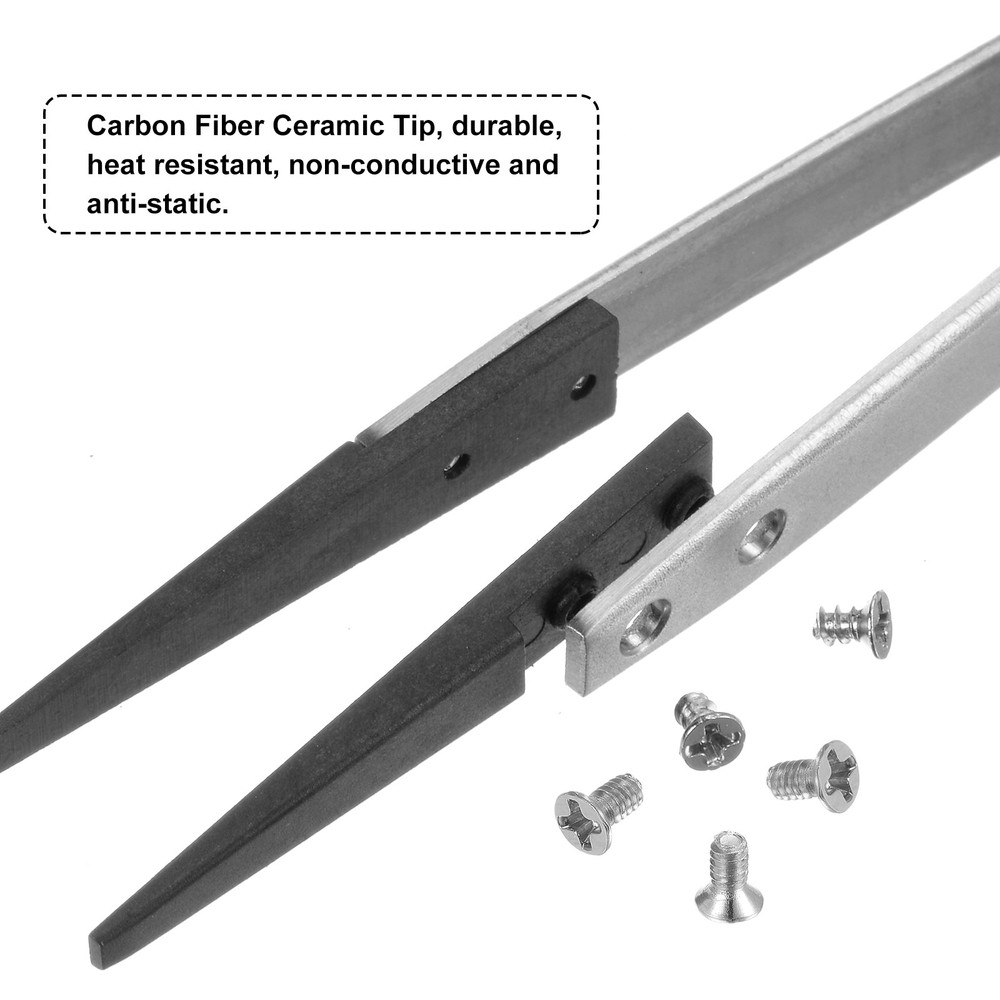 4pair Replaceable Ceramic Tweezer Tips 1.6" Carbon Fiber Pointed Heads, Black
