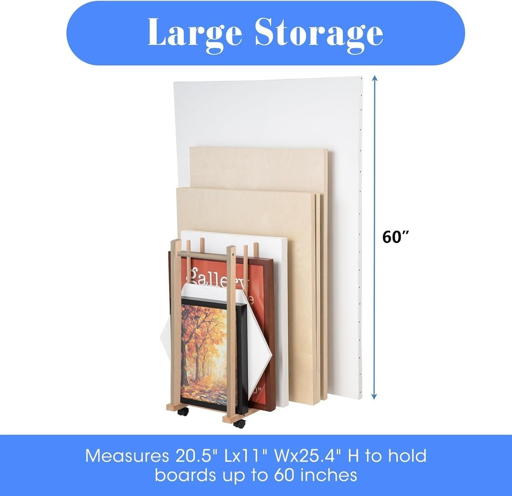 Large Art Drying Rack with Four Caster Wheels and Handle - Solid Wooden Canva...