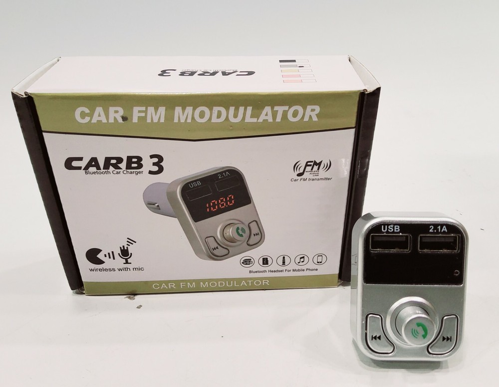 CARB 3 BLUETOOTH CAR CHARGER CAR FM TRANSMITTER WIRELESS WITH MIC, New