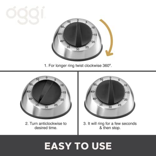 OGGI Countdown 60-Minute Kitchen Timer- Stainless Steel Countdown Timer, Cook...