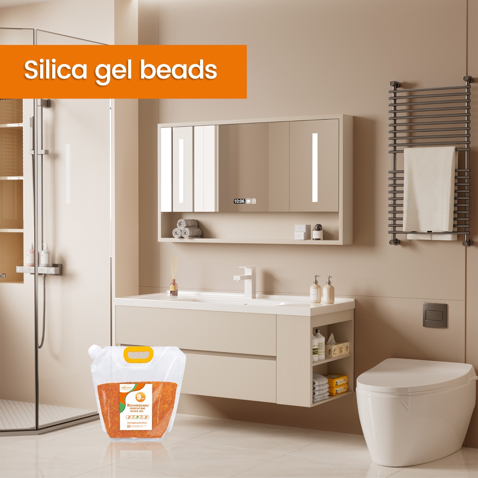 9 LBS Adsorbco Desiccant Beads, Indicating Silica Gel Beads (Orange to Green）