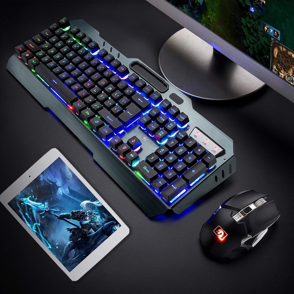 Rechargeable Wireless Gaming Keyboard & Mute Mouse, Waterproof & Mechanical Feel
