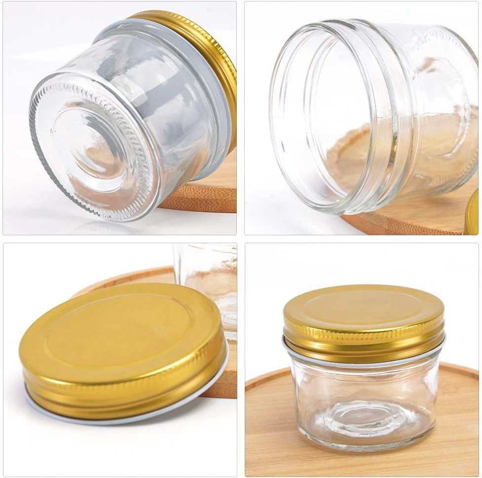 4 oz Clear Glass Jars with Metal Golden Lids, Pack of 40, 100ml
